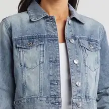 Juicy Couture Cropped Heart Patch Elbow Light Wash Denim Jacket in sz XS NWT