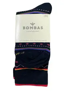 Bombas Black With Multicolor Geometric Lines Crew Socks Size Large