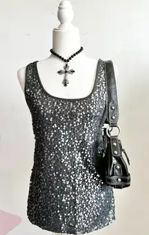 Old Navy Sequin Tank Top Y2K Sparkly‎ Festival Party Retro Clubwear Large