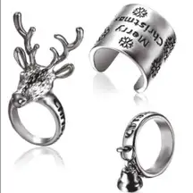 Christmas Holiday Silver 3 Piece Ring Set Size 6/7