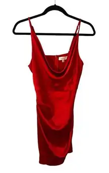 Mable Red Mini Satin with Spaghetti Straps Cowl Neck Christmas Holiday Dress