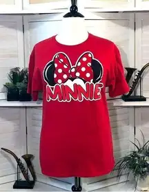 Disney  red Minie Mouse big polka dots bow short sleeves cotton T-shirt L 12 -14