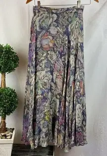 Anthropologie Gray Floral A Line Maxi Skirt 0