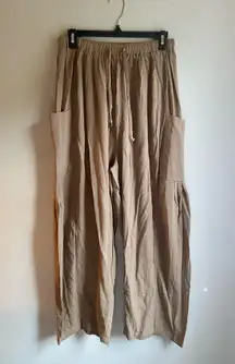 TARSE Womens Linen Wide Leg Pants Casual Loose Drawstring Summer Beach Travel Vacation Palazzo Harem Pants with Pockets