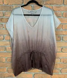 Remain Women's Square Cut Sheer Ombre Short‎ Sleeve V-Neck Blouse Brown Size XS