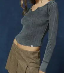 BDG Viv Spliced Notch Neck Acid Grey Long Sleeve