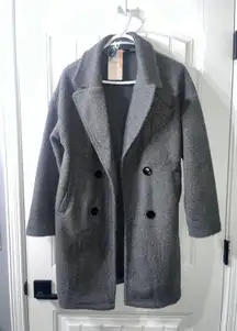 Long-Dark Gray Faux Fur Coat