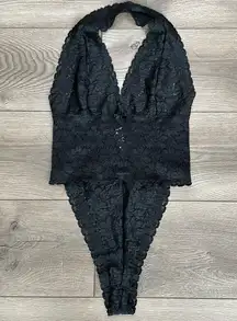 2002 Vintage Victoria’s‎ Secret Ultra High Leg Black Lace Cheeky Teddy Medium