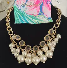 NWT! 🌸 Lilly Pulitzer 🌸 Pink Palms Gold and Pearl Statement Necklace in bag