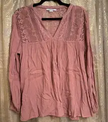 O’Neill Mara Mauve Dusty Rose Pink Peasant Crochet Gauze Top Small