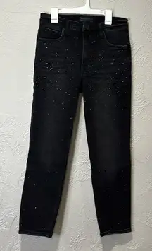 KUT from the Kloth Black Rhinestone Rachael Fab Ab High Waist Ankle Mom Jeans 4