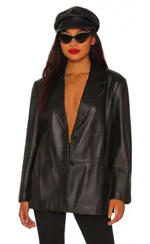 Valerie Stevens Vintage Size XL Womens Black Lamb Leather Blazer Jacket