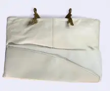 VINTAGE WHITE GENUINE LEATHER HANDBAG WRAP FLAT ENVELOPE 2 DEPARTMENTS*LARGE 60s