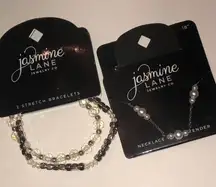 Jasmine Lane Silver Tone Faux Pearl and Beaded Stretch Bracelet Jewelry Set