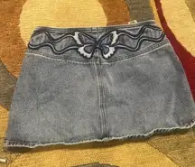 Y2K Style Denim Mini Skirt Jean Butterfly Low Rise Size 24 Waist