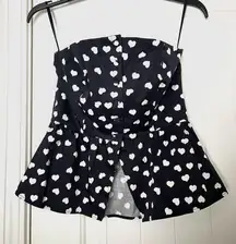 & Other Stories Heart Print Strapless Peplum Top