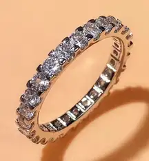 Thin Finger Rings Silver Color Band with Shiny Cubic Zirconia 6