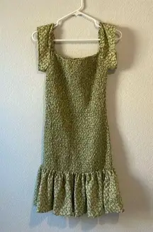 Hesperus green and white floral smocked dress Large