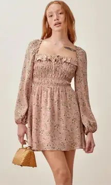 Reformation Morris Smocked Mini Dress In Melody Light Pink Floral Print