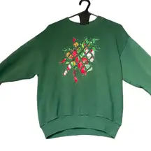 Vintage 90s Christmas‎ Sweatshirt Womens Medium Green Crew Neck Festive Cozy