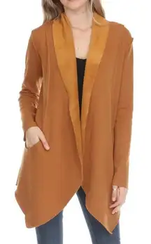 Rain and Rose Drape Front Long Sleeve Duster Cardigan Sweater Camel Mocha Small