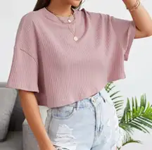 SheIn Pink Drop Shoulder Crop Top