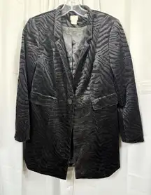 Chico's Blazer Womens 0P Black Textured Zebra Animal Print Single‎ Button Petite