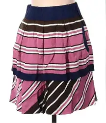 Anthropologie Maeve Ellery Striped Tiered Mini Skirt Pleated Pink Navy Size 6