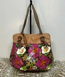 Fossil Key Per Floral leather Shoulder Bag Purse Tote Retro Hobo Shopper