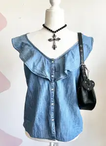 Denim Ruffle Top, Y2K,‎ Western, Coquette, Vintage, Retro, Cottagecore, Small