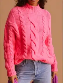 Anthropologie Pink Chunky Cable Knit Mock Neck Sweater Preppy Cozycore Size L