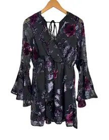 Dee Elly Mini Dress Womens Medium Black Floral Velvet Burnout Fairy Witchy
