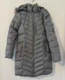 Eddie Bauer Down Filled Parka Detachable Fur Hood Quilted Winter Small *Read