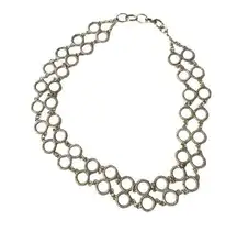 Vintage silver tone metal chain circles double row belt