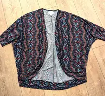 French Laundry Womens Plus 1X Blue Red Print Kimono Cardigan Cocoon‎ Top boho