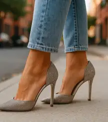 Windsor Silver Rhinestone Pointed Toe Clear Stiletto Heels Womens Shoes Size 8