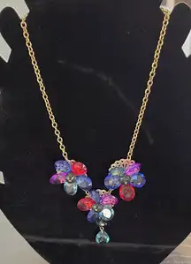 Nicole Miller Gold Necklace with Red, Blue, and Purple Gems