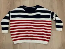 Dark navy blue/red/white stripe crewneck sweater uniform size