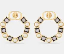 Christian Dior  Petit CD Earring Gold-Finish Metal, White Resin Pearls