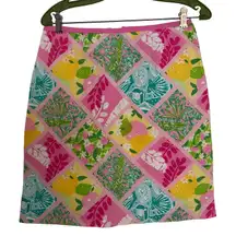 Vintage Lilly Pulitzer Patchwork Cotton Short Skirt Size 6 Lemons Floral
