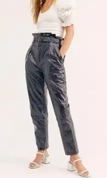 Free People Wonder Woman High Waisted Faux Leather Paperbag Taper Hammer Pants 8