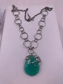 Lia Sophia Shoreline Glass Beads Faceted Aqua Silver Circles Long Necklace