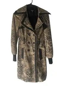 Bebe Y2k Girlie Womens Size XS Cheetah Mob Wive Faux Fur Long Button Trench Coat