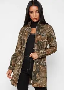 Maniere De Voir Camo Jacket Womens 14 Dress 100% Cotton Brown Green Pockets New