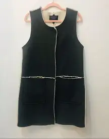 Sanctuary Sherpa Lined Vest Faux Suede Long Grey Pocket Snap Button small