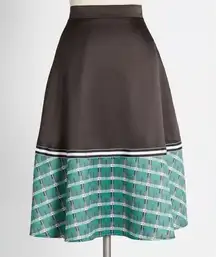 Modcloth  Hutch On the Brink of Brilliant ALine Plaid Satin Skirt Black Green M