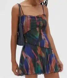 Urban Outfitters Moxi Mini Dress Womens S Multicolor Mesh Ruffle Retro Going Out
