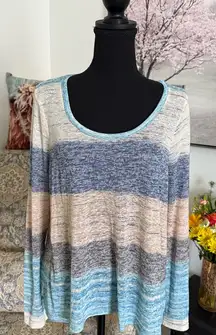 Ella Moss Cream and Blue Oversized Blouse