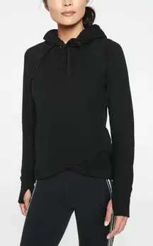 Athleta Pinnacle Criss Cross Hoodie Black French Terry Workout Athleisure Size L