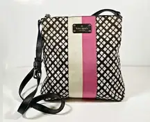 New York Victoria Pink Black Fabric Leather Crossbody Bag